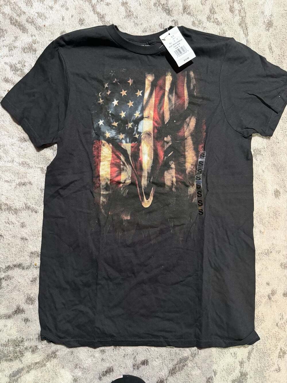 Mad Engine American Flag Bald Eagle Graphic T-Shirt Size S Black